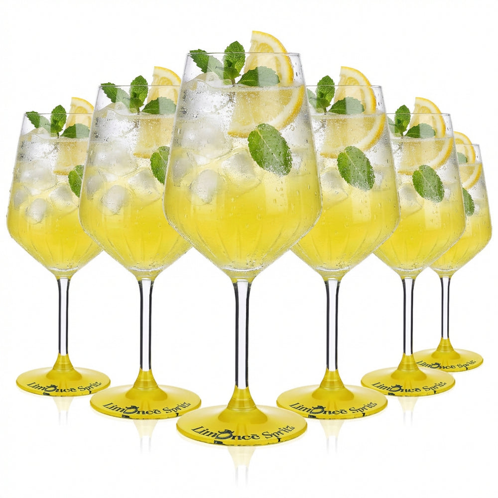 Set da 6 bicchieri Limonce Limoncello da 0,52 l – Bicchieri in vetro con fondo giallo e logo in rilievo