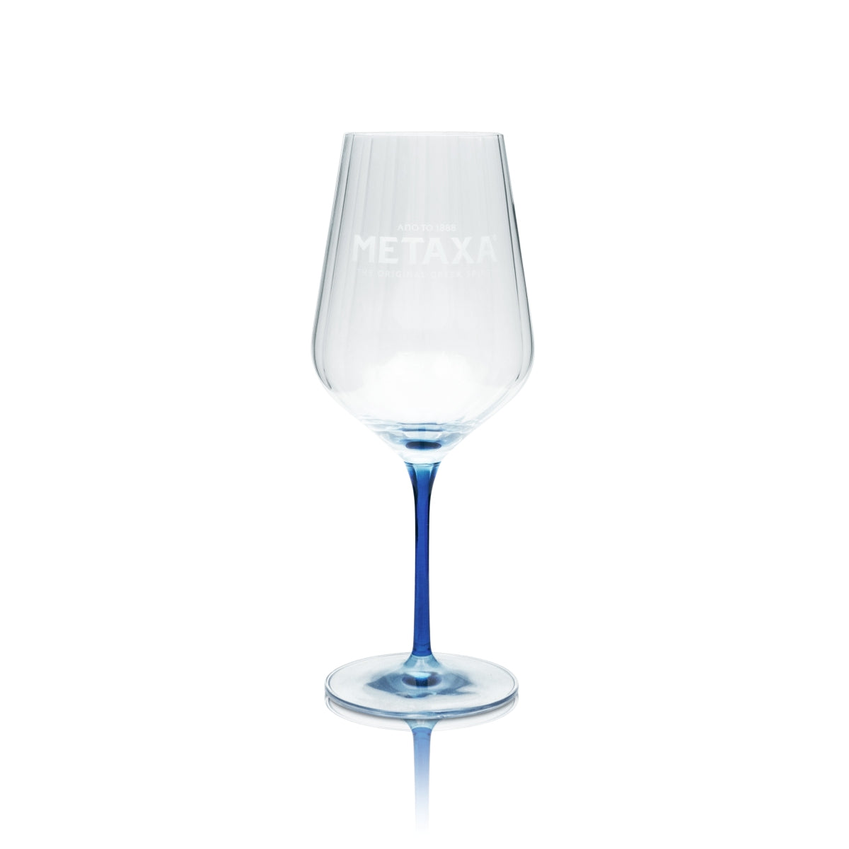 Set di 6 bicchieri da brandy Metaxa 0,57 l – Bicchiere da vino in rilievo con fondo e stelo blu – Vista 3