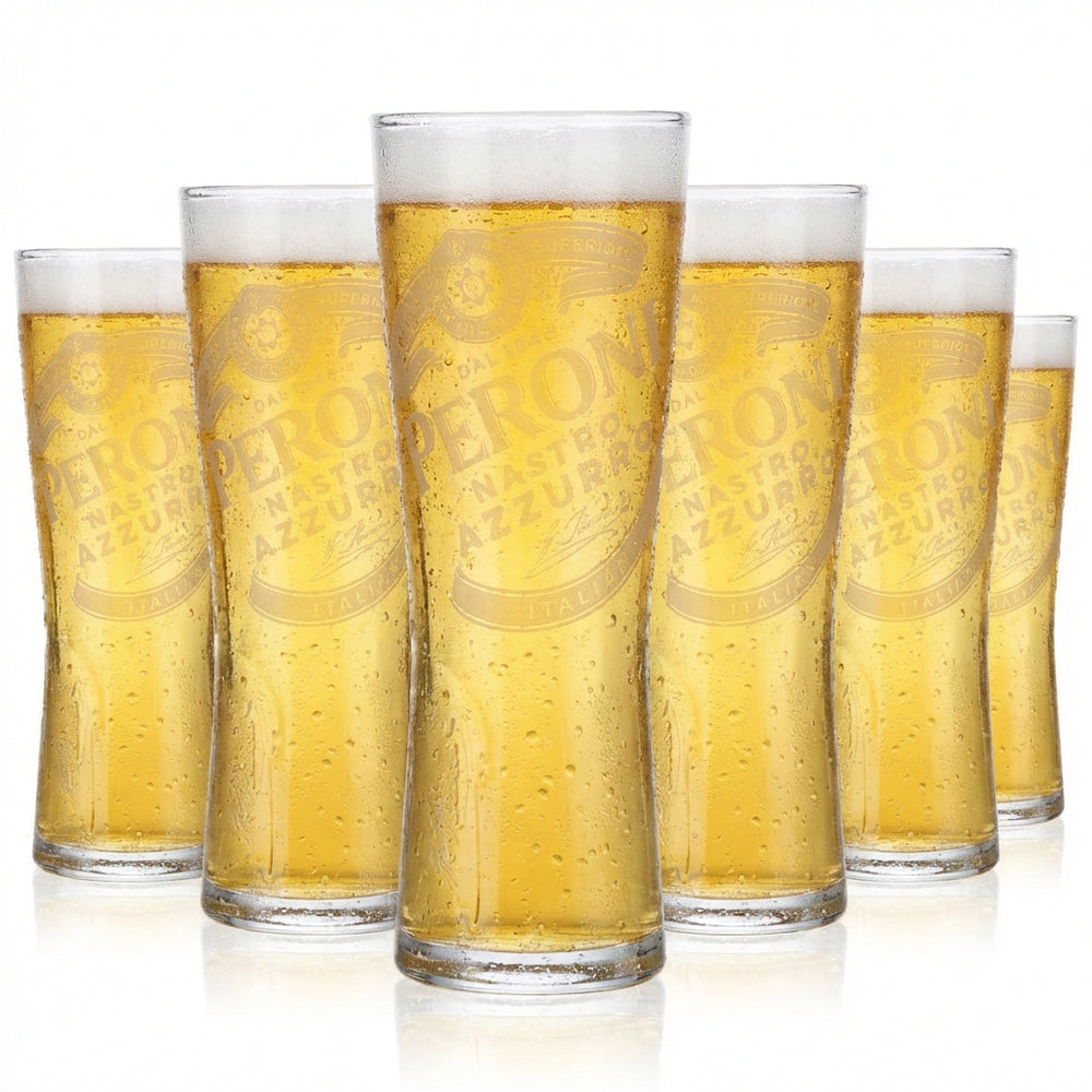 Set da 6 bicchieri Peroni Nastro Azzurro da 0,2 l – Bicchiere a calice con rilievo Signature e graduazione