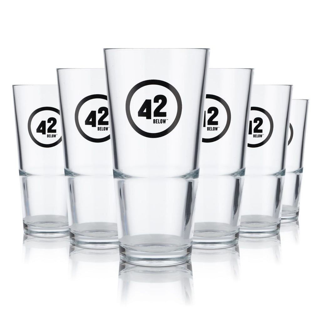6x 42Below Bicchiere in vetro 0,376 l Vodka Bicchiere long drink Set di bicchieri da cocktail Gastronomia