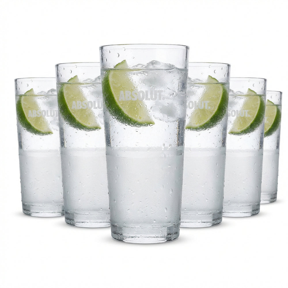 6 bicchieri Absolut in vetro 0,33 l, design satinato, calibrati, per long drink e cocktail