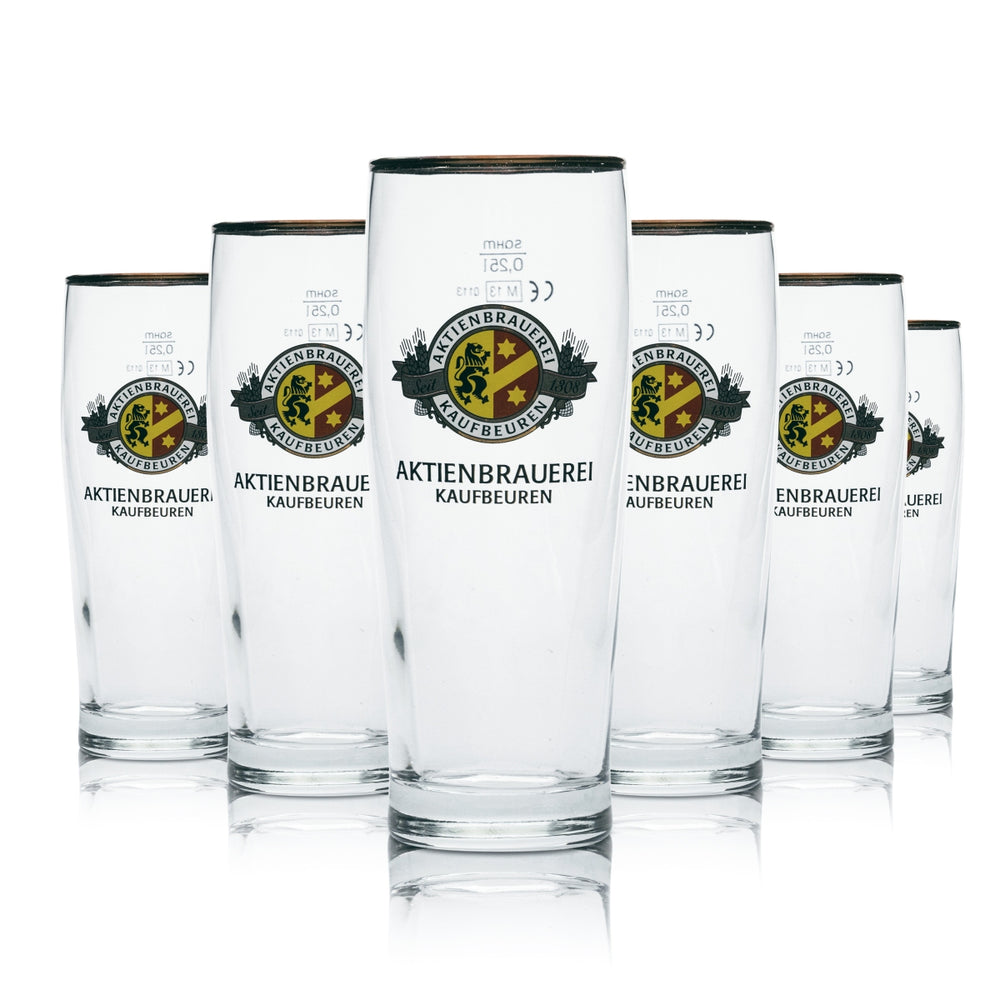 6 bicchieri da birra 6x Aktienbrauerei Kaufbeuren, 0,25 l, bordo dorato, bicchieri da bar e ristorante