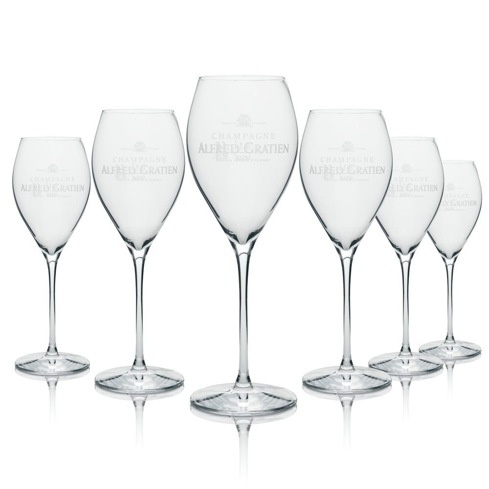 6 bicchieri da champagne Alfred Gratien con logo bianco 280 ml rastal