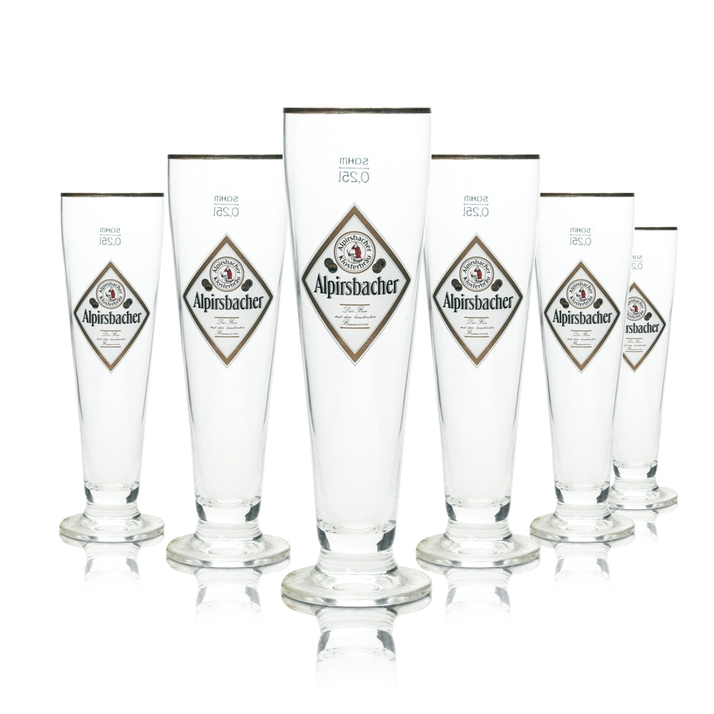 6 bicchieri da birra Alpirsbacher da 0,25 l con bordo dorato, forma a tulipano, calice con stelo, monastero