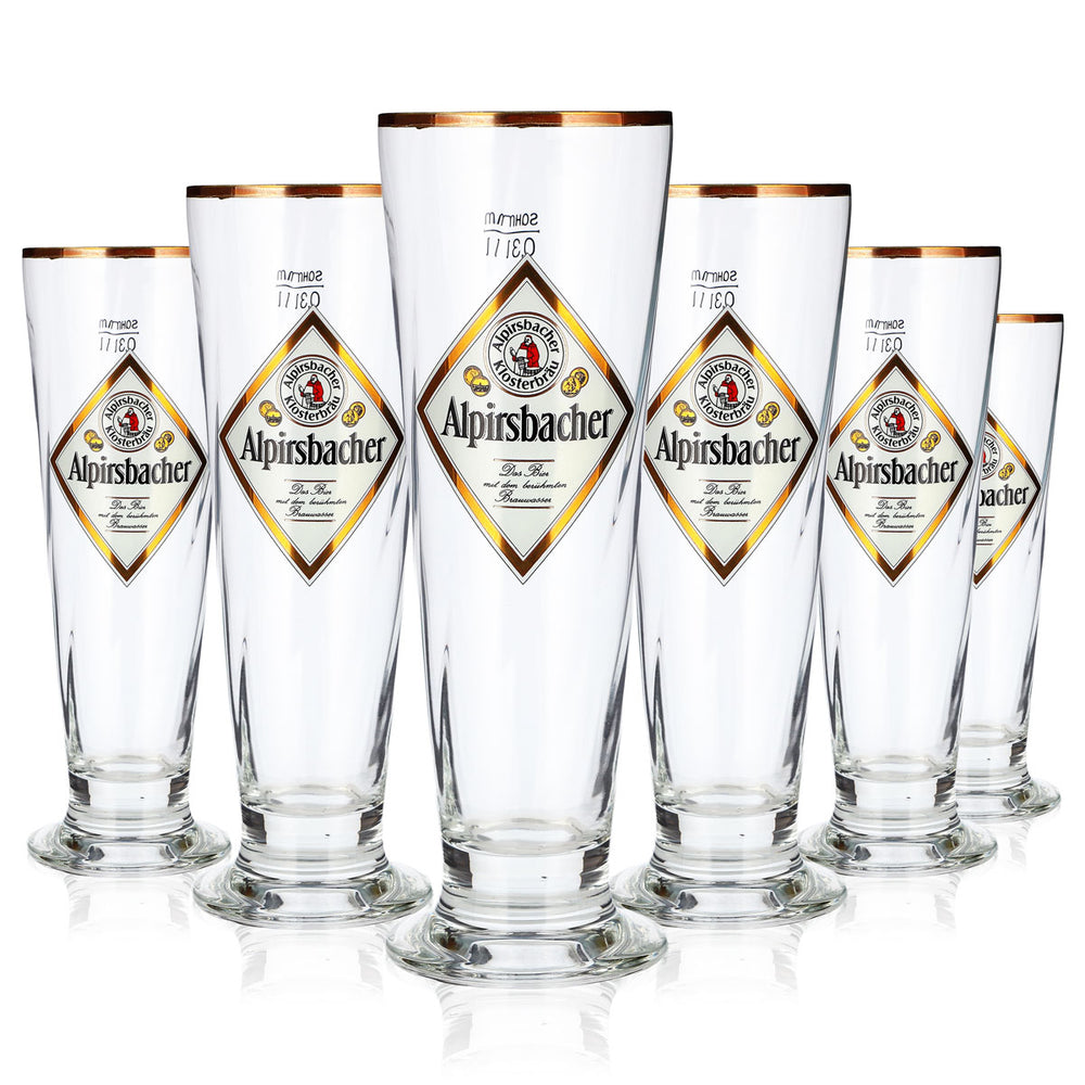 6 bicchieri da birra Alpirsbacher da 0,3 l, a forma di coppa, con bordo dorato e rilievo “Sahm Florenz” (set da 6)