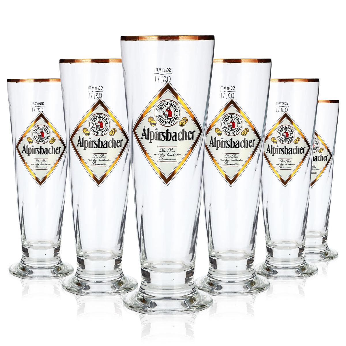 6 bicchieri da birra Alpirsbacher da 0,3 l, a forma di coppa, con bordo dorato e rilievo “Sahm Florenz” (set da 6)