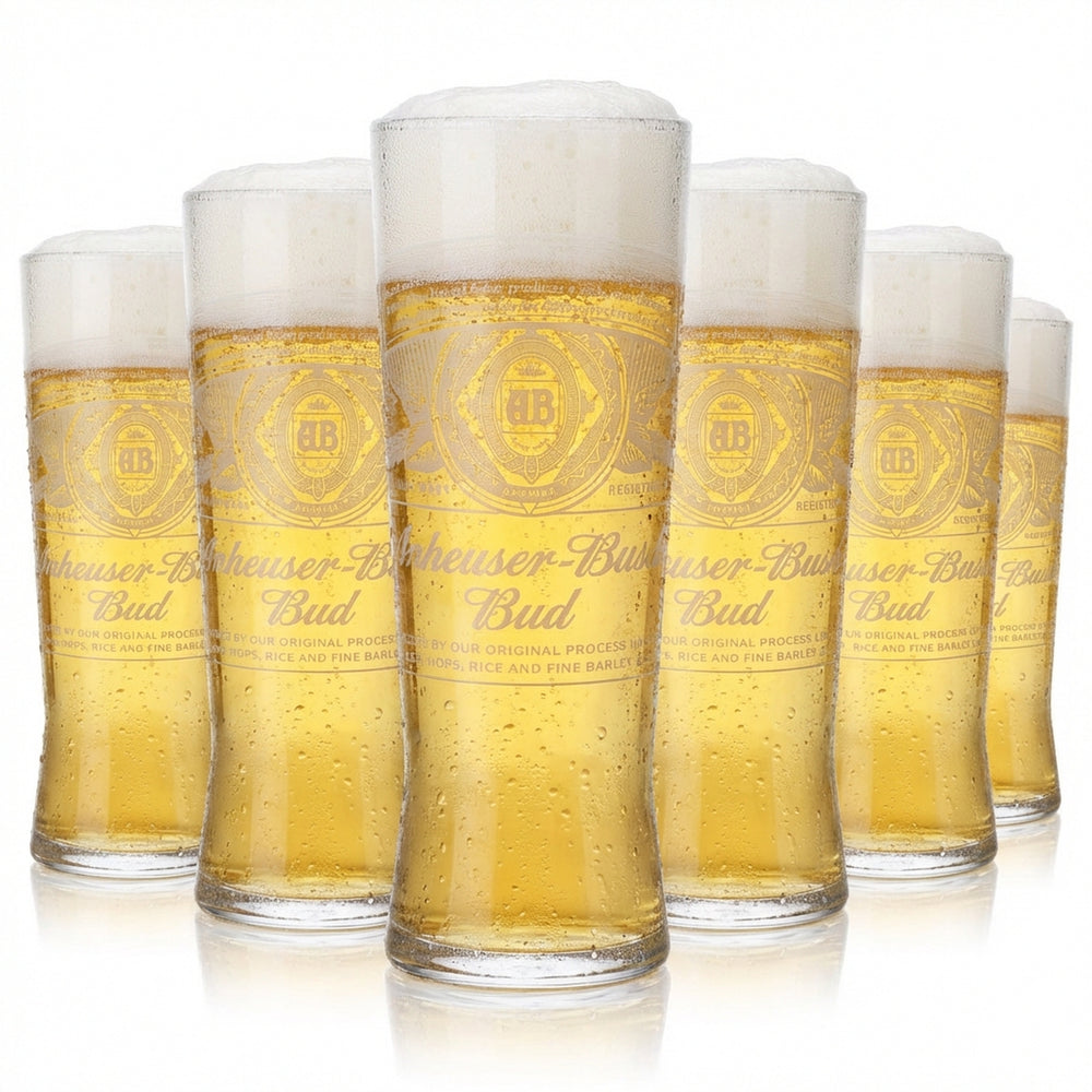 6 bicchieri da birra Anheuser-Busch Bud da 0,3 l Set di bicchieri Creed Contour NUOVO DESIGN