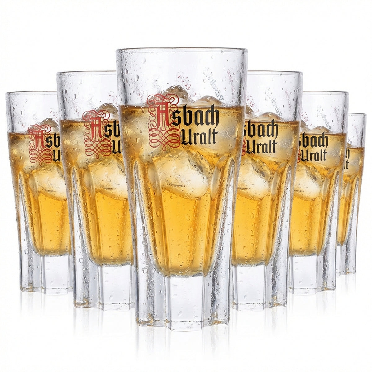 6 bicchieri da brandy Asbach 2 cl/4 cl con logo Stamper Uralt  "Hütchen Rüscher" Rastal
