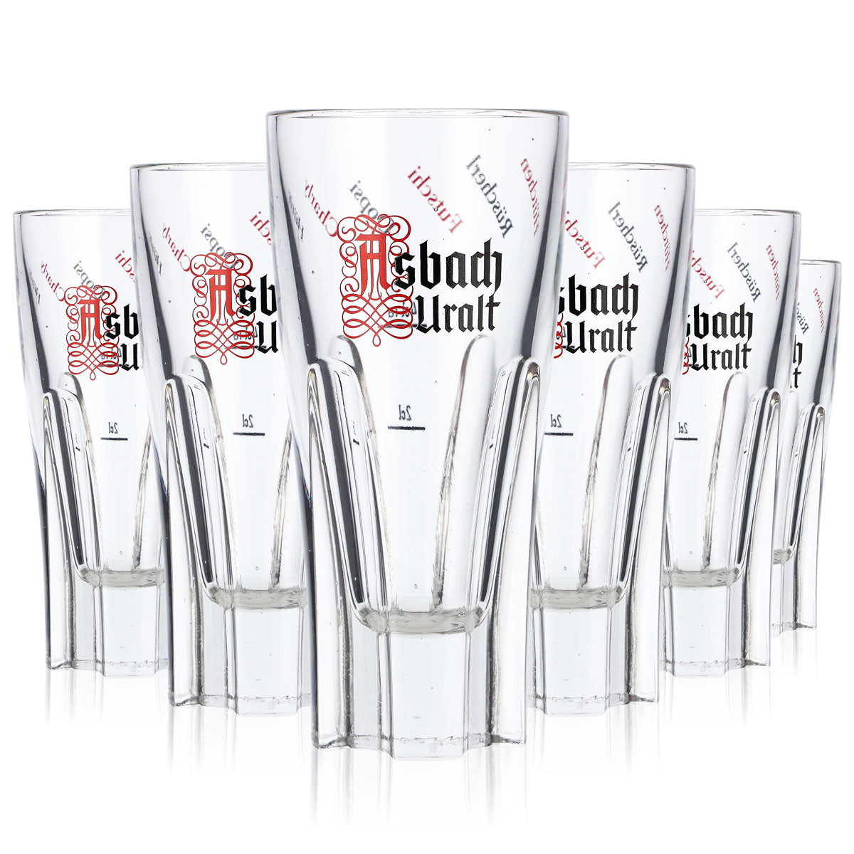 6 bicchieri da brandy Asbach 2 cl/4 cl con logo Stamper Uralt  "Hütchen Rüscher" Rastal – Vista 6