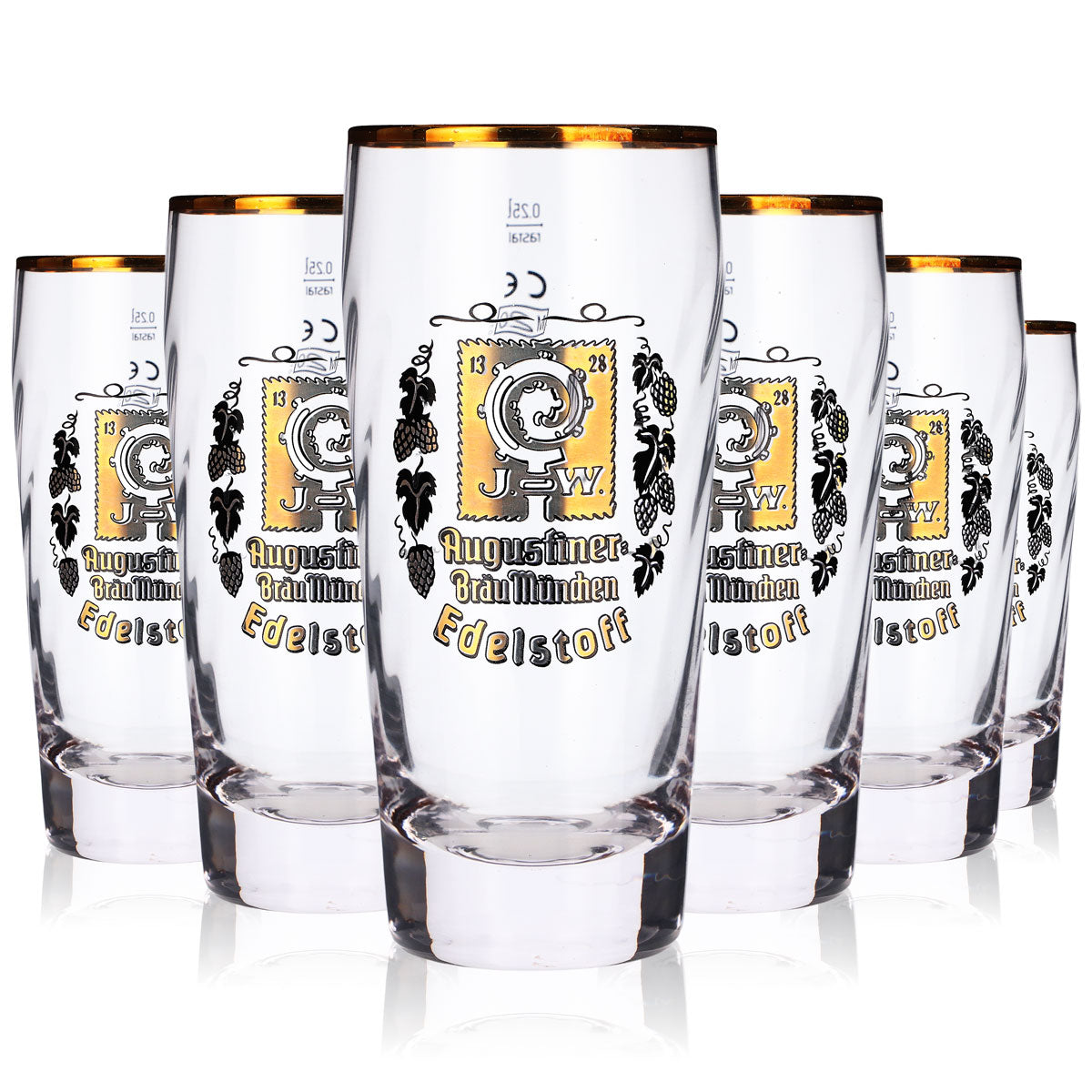 6 bicchieri da birra Augustiner 0,25 l Willibecher Edelstoff con logo dorato – Vista 5