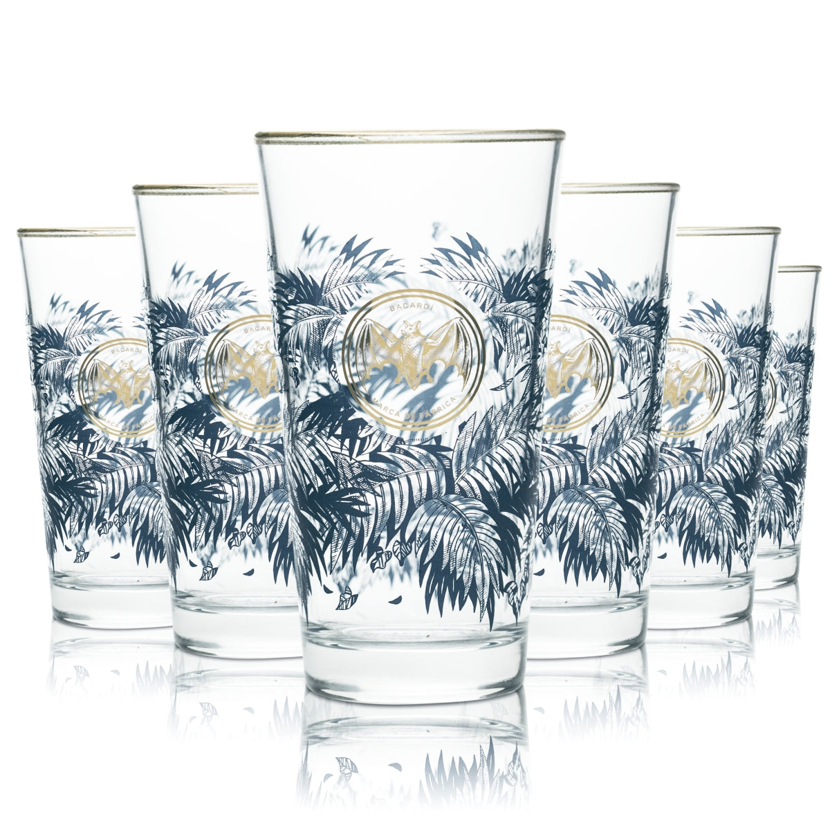6 bicchieri da cocktail Bacardi 0,4 l con bordo dorato e palme Razz Oakheart