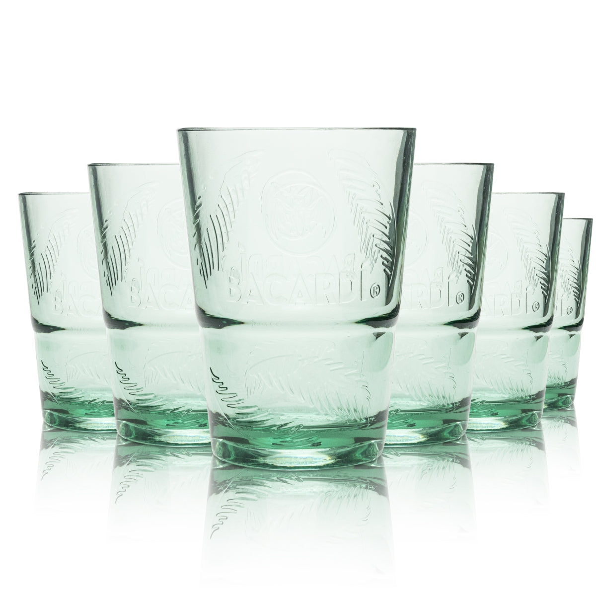 6 bicchieri riutilizzabili in plastica Bacardi, vetro 0,36 l, bicchieri da long drink verdi con motivo palme