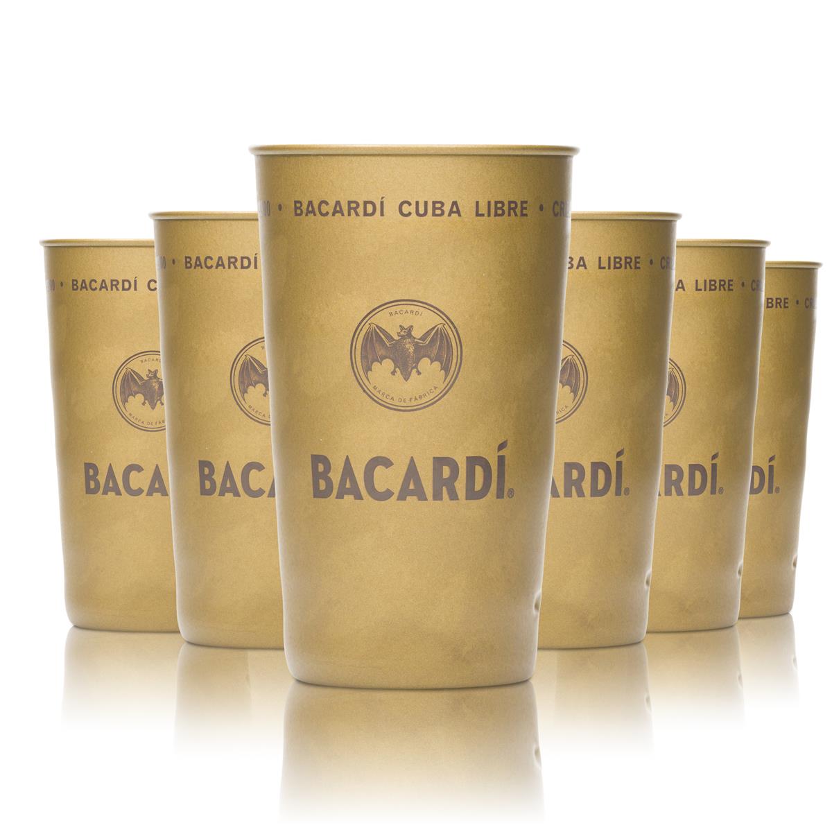 6 bicchieri da rum Bacardi in metallo Cuba Libre dorati