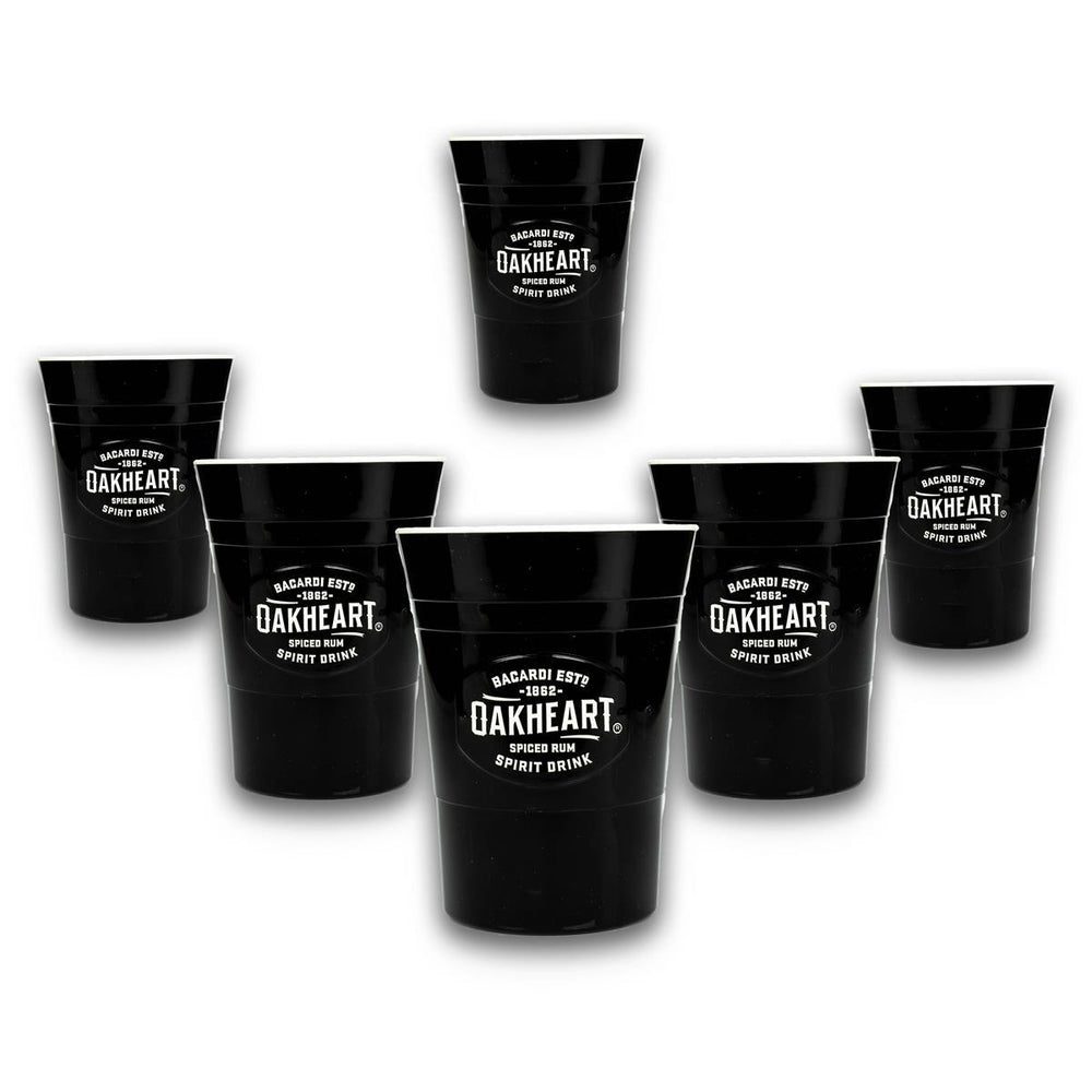 6 bicchieri da rum Bacardi Oakheart in plastica rigida nera da 330 ml