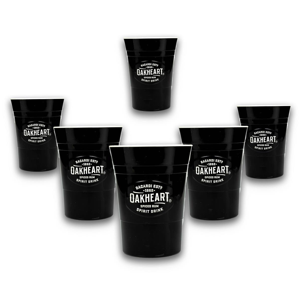 6 bicchieri da rum Bacardi Oakheart in plastica rigida nera da 330 ml