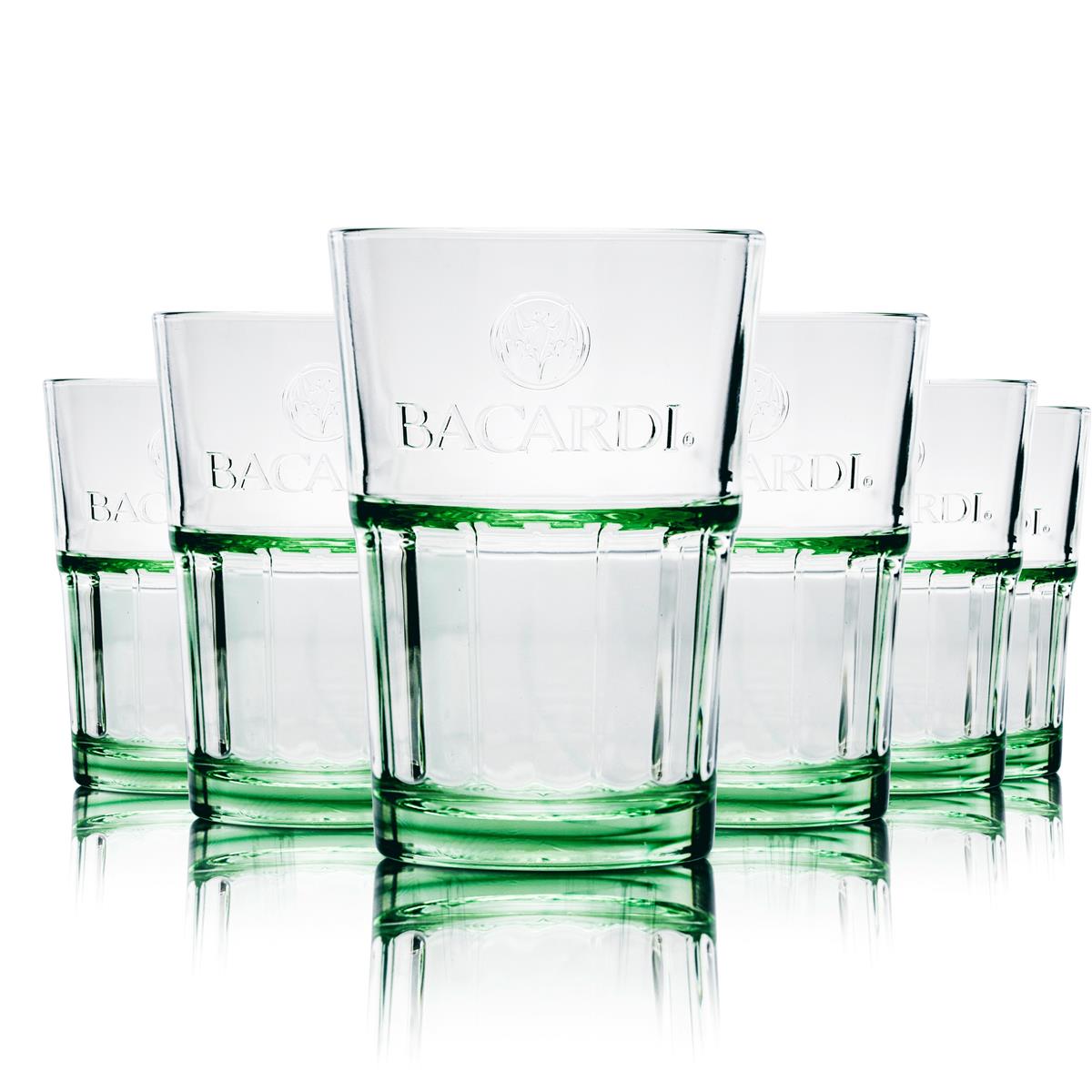 6 bicchieri da rum Bacardi verdi impilabili 36 cl
