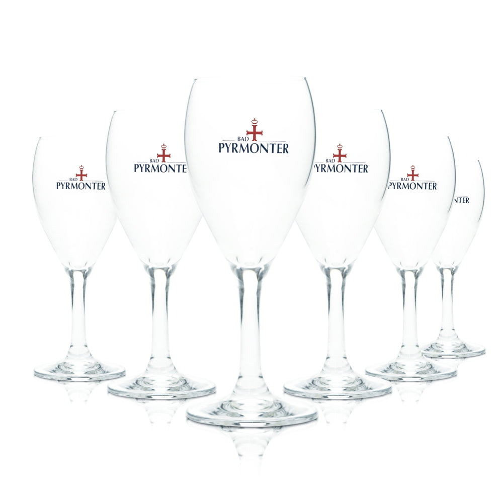 6 bicchieri Bad Pyrmonter Wasser 0,15 l, forma tulipano, bicchieri flûte, acqua minerale curativa