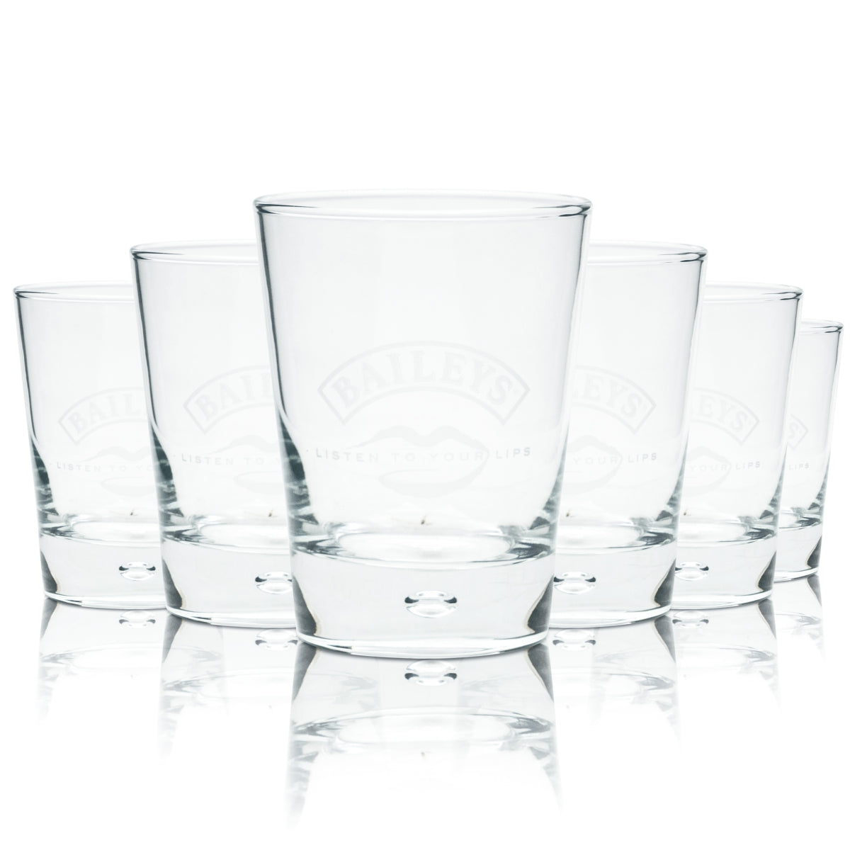 6 bicchieri tumbler Baileys Listen to your Lips con bolla d'aria sul fondo
