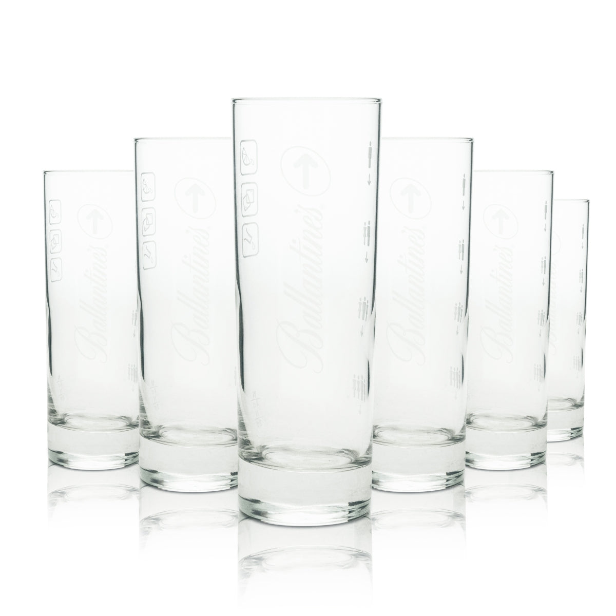 6 bicchieri da whisky Ballantines Longdrink con logo bianco e freccia