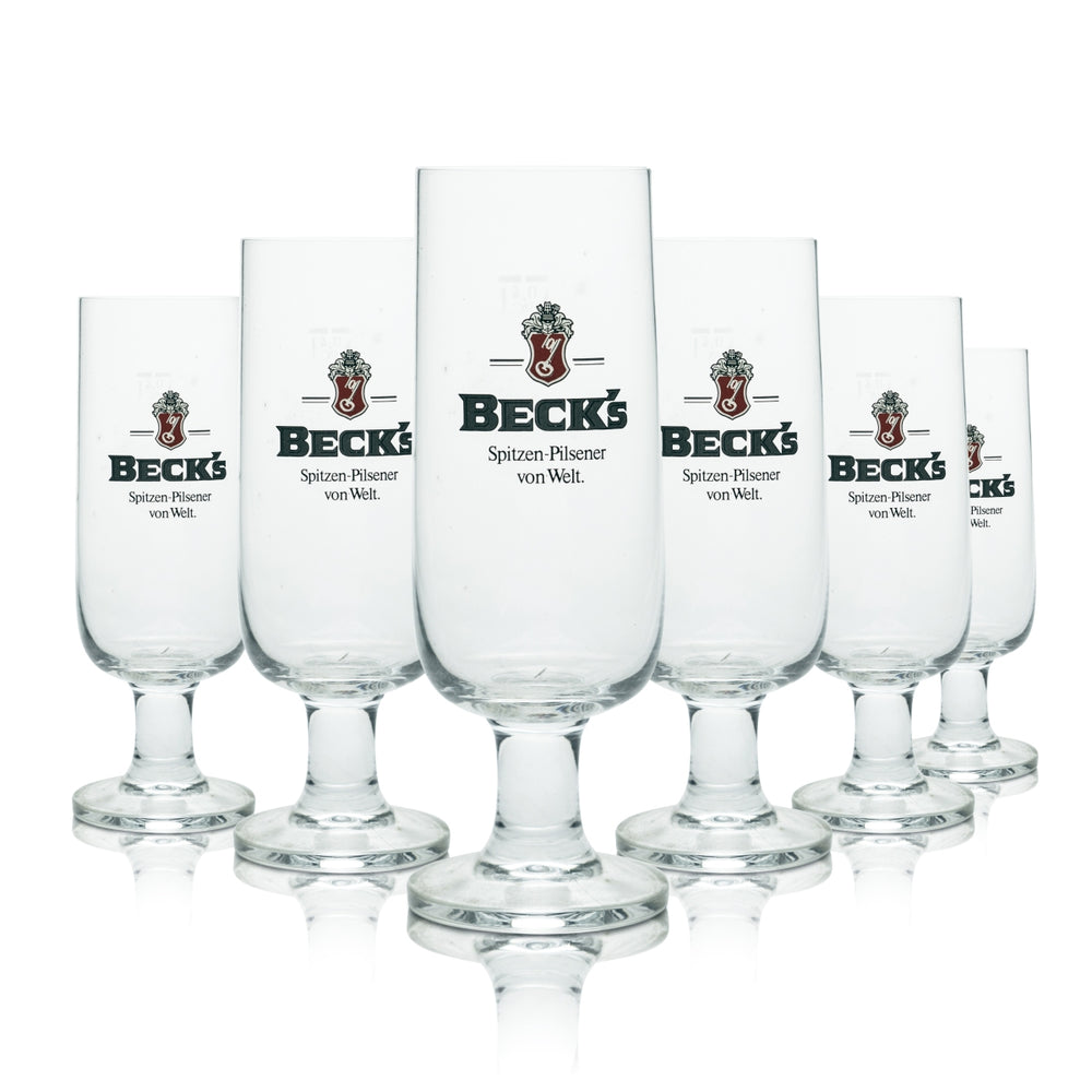 6 bicchieri Becks da 0,4 l, forma tulipano, birra Pilsener, birrificio, calibrati, oro, per la ristorazione