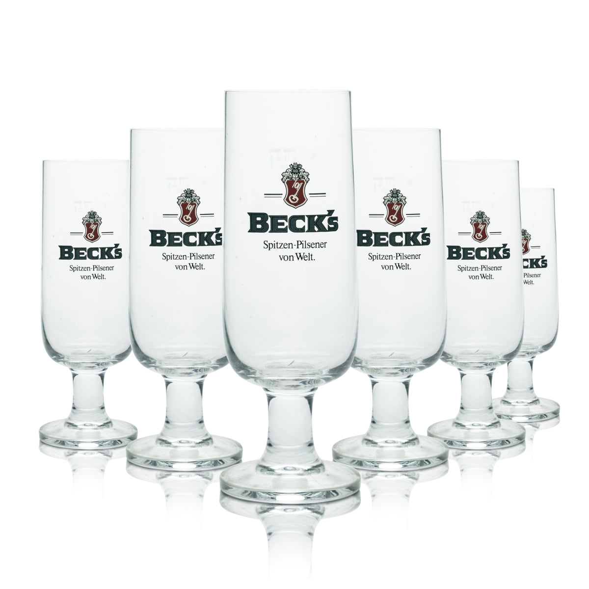6 bicchieri Becks da 0,4 l, forma tulipano, birra Pilsener, birrificio, calibrati, oro, per la ristorazione