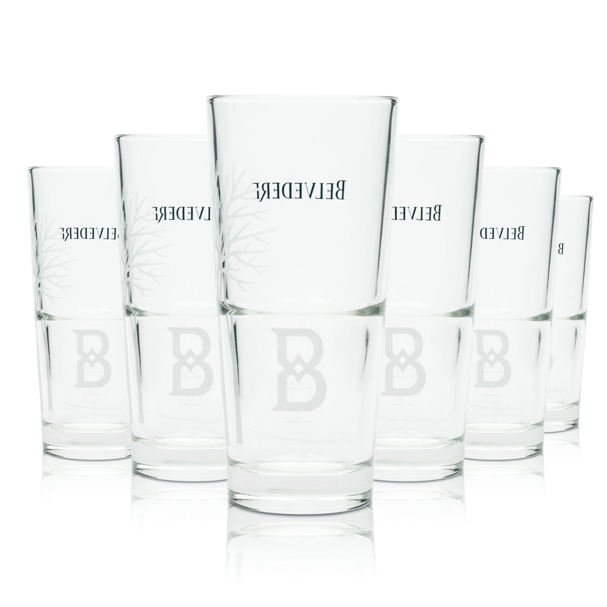 6 bicchieri da cocktail Belvedere Vodka Longdrink nuovo motivo "B" in rovere