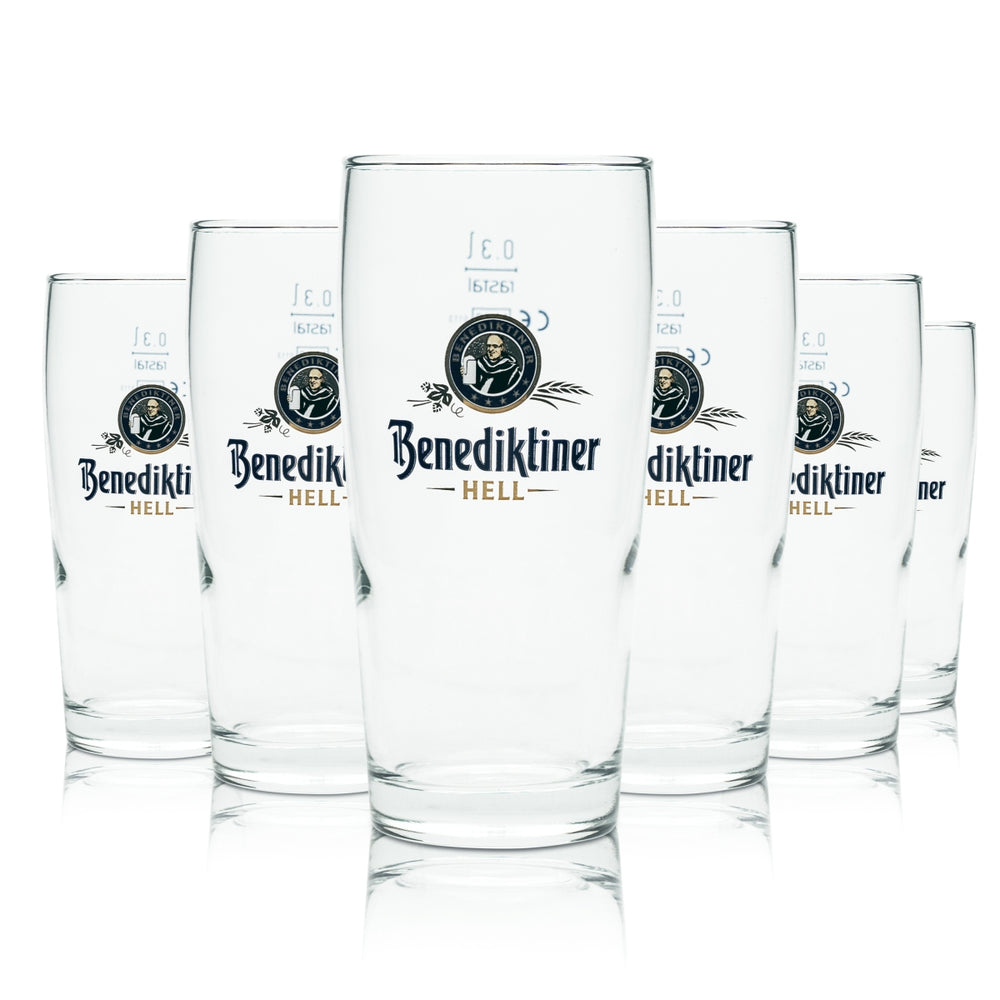 6 bicchieri da birra Benediktiner 0,3 l Willi Becher "Hell" Sahm Brauerei Tumbler
