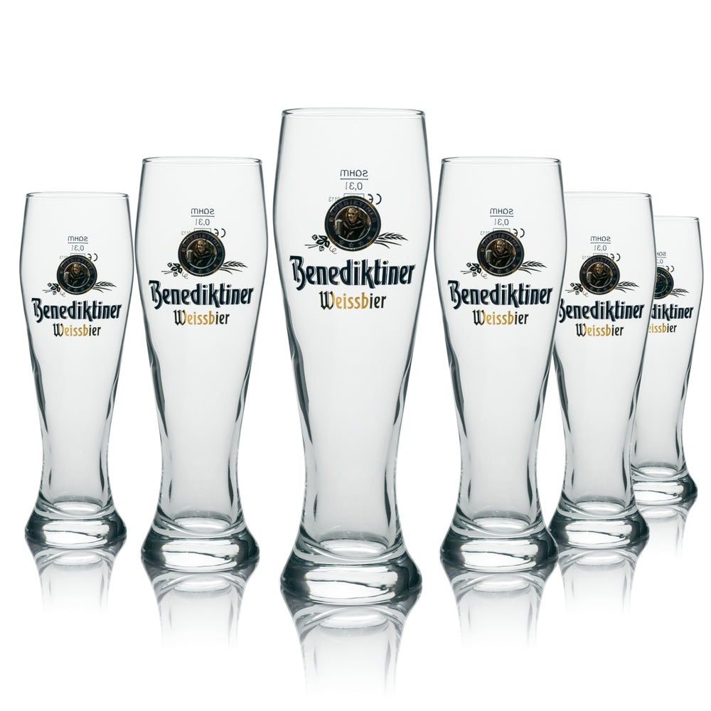 6 bicchieri Benediktiner da 0,3 l per birra bianca, lievito e birra di frumento, calibrati per uso gastronomico
