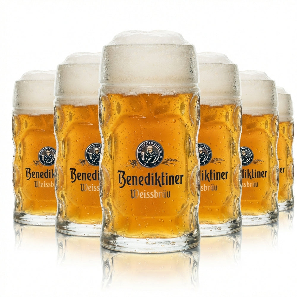 6 bicchieri da birra Benediktiner Weissbräu 0,3 l boccale Isar Seidel con manico