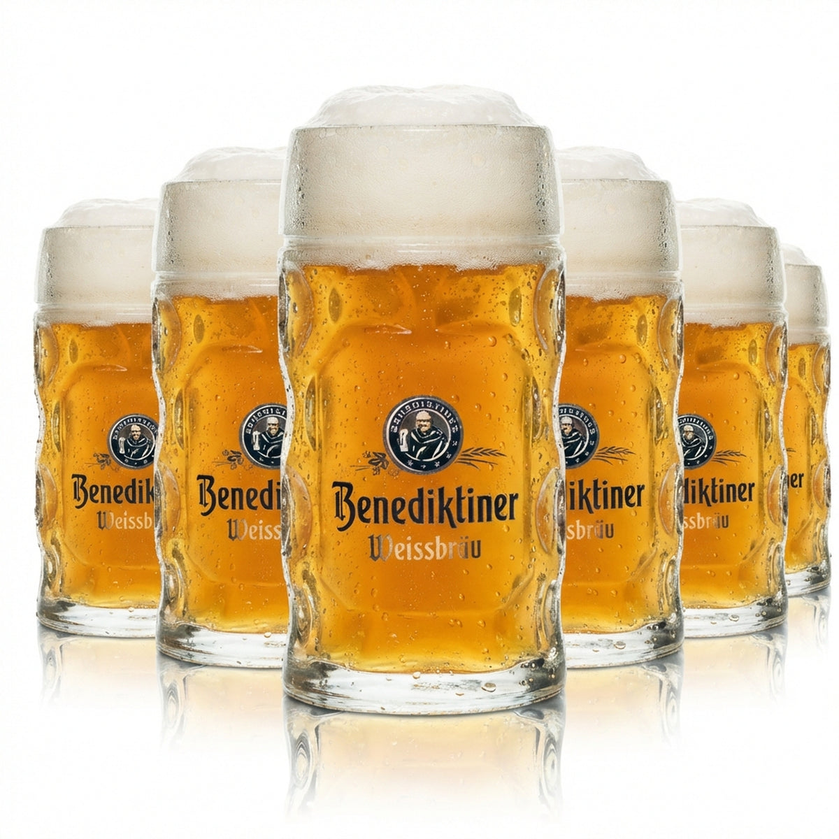 6 bicchieri da birra Benediktiner Weissbräu 0,3 l boccale Isar Seidel con manico