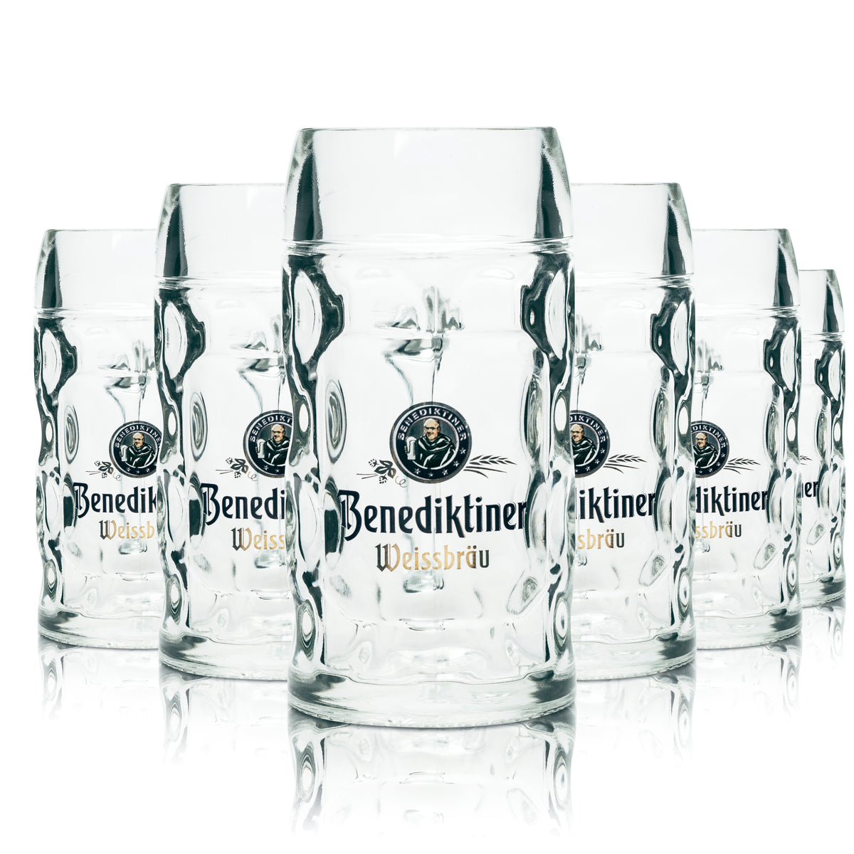 6 bicchieri da birra Benediktiner Weissbräu 0,3 l boccale Isar Seidel con manico – Vista 5