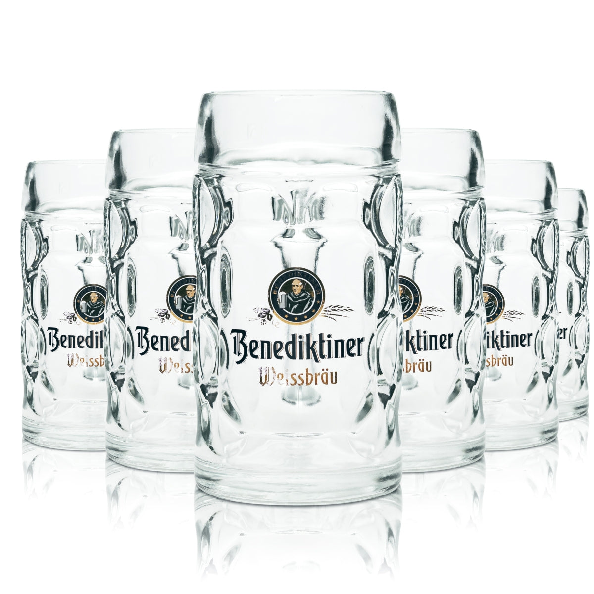 6 bicchieri da birra Benediktiner Weissbräu da 0,5 l, boccale Isar Seidel con manico