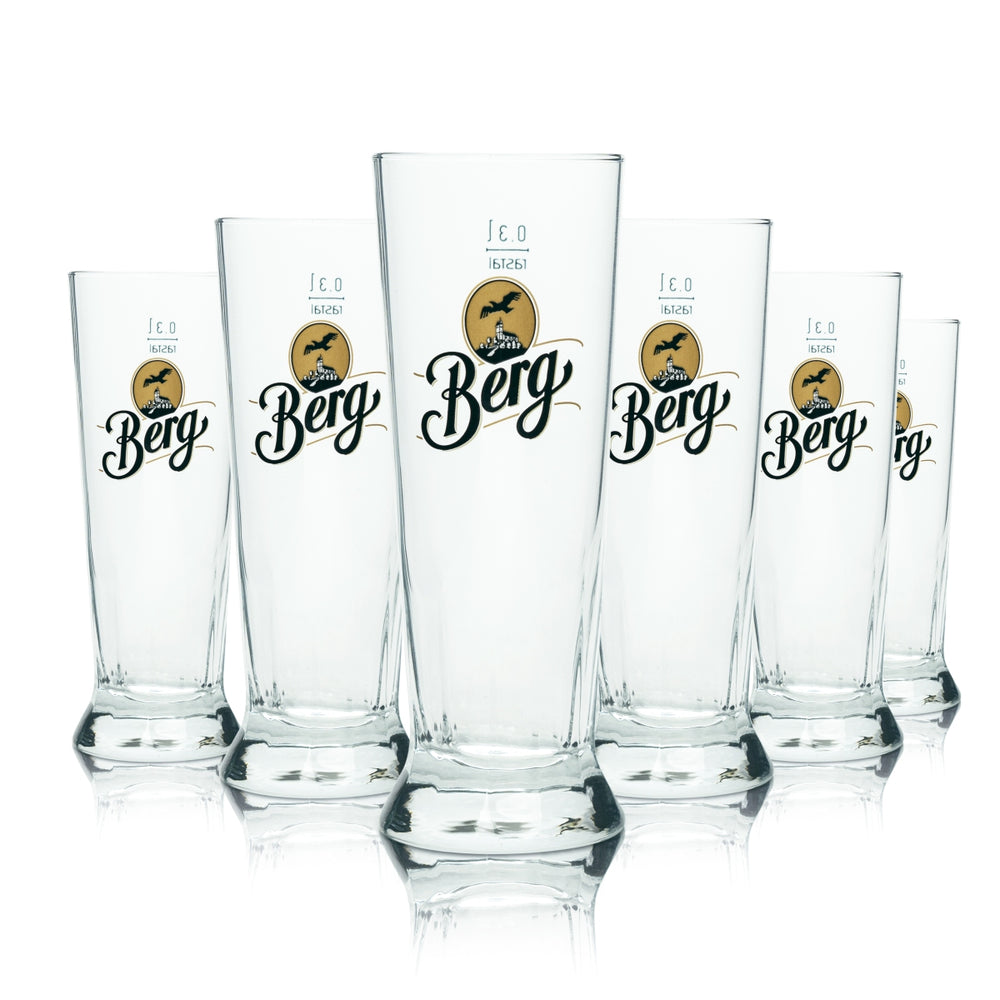 6 bicchieri da birra Berg Brauerei 0,3 l, forma trapezoidale, Rastal Pils, forma a tulipano, coppa, bar