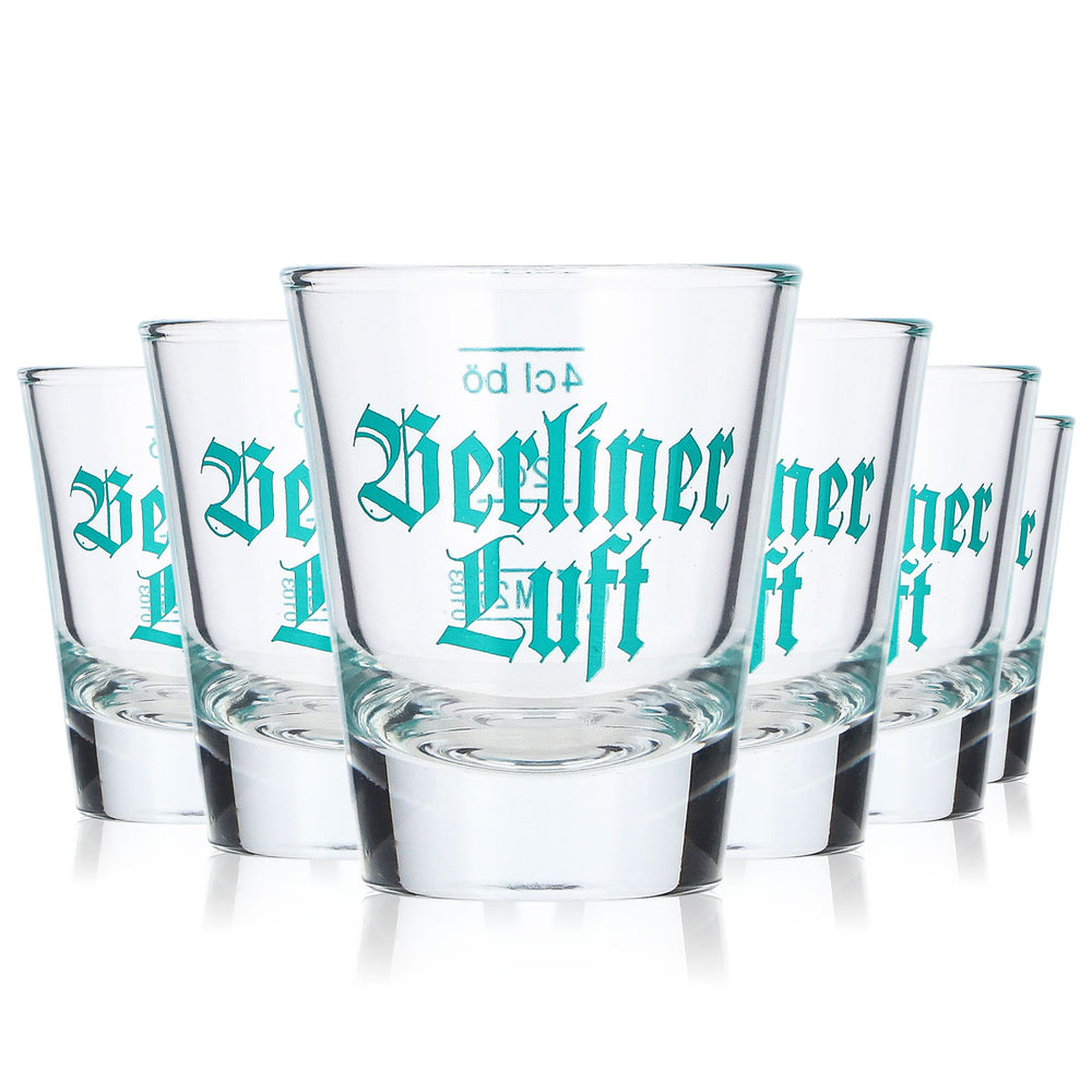 6 bicchieri da tequila Berliner Luft da 2 cl + bicchierini da shot da 4 cl con logo turchese