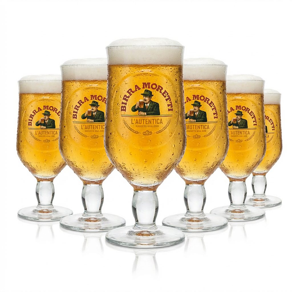 6x Birra Moretti Gas 0,25 l bicchieri a calice Ricetta Dal 1859 Bicchiere a tulipano Pils Italia