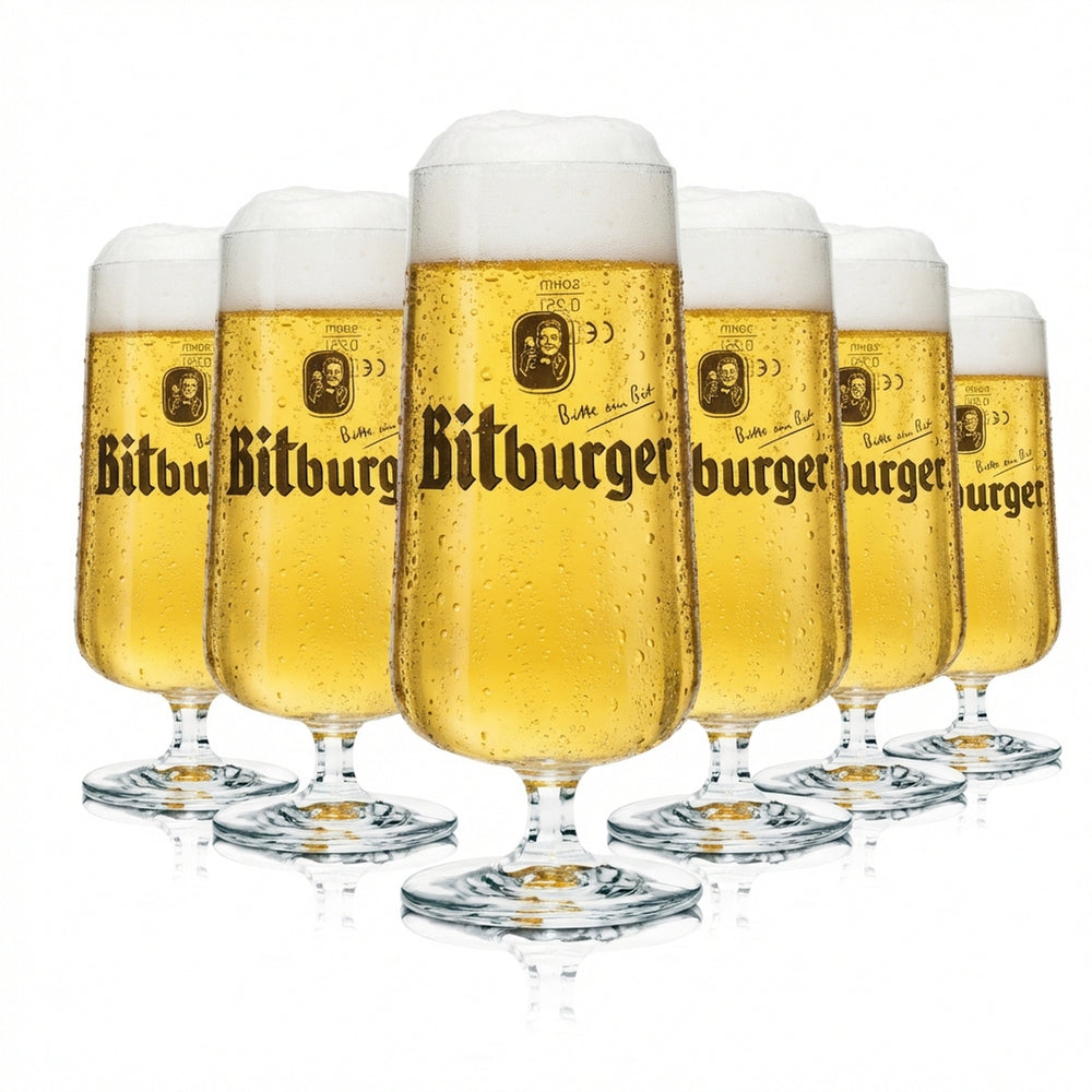 6 bicchieri Bitburger 0,25 l a forma di coppa tulipano per birra Pils, calibrati, per ristorazione, pub, bar