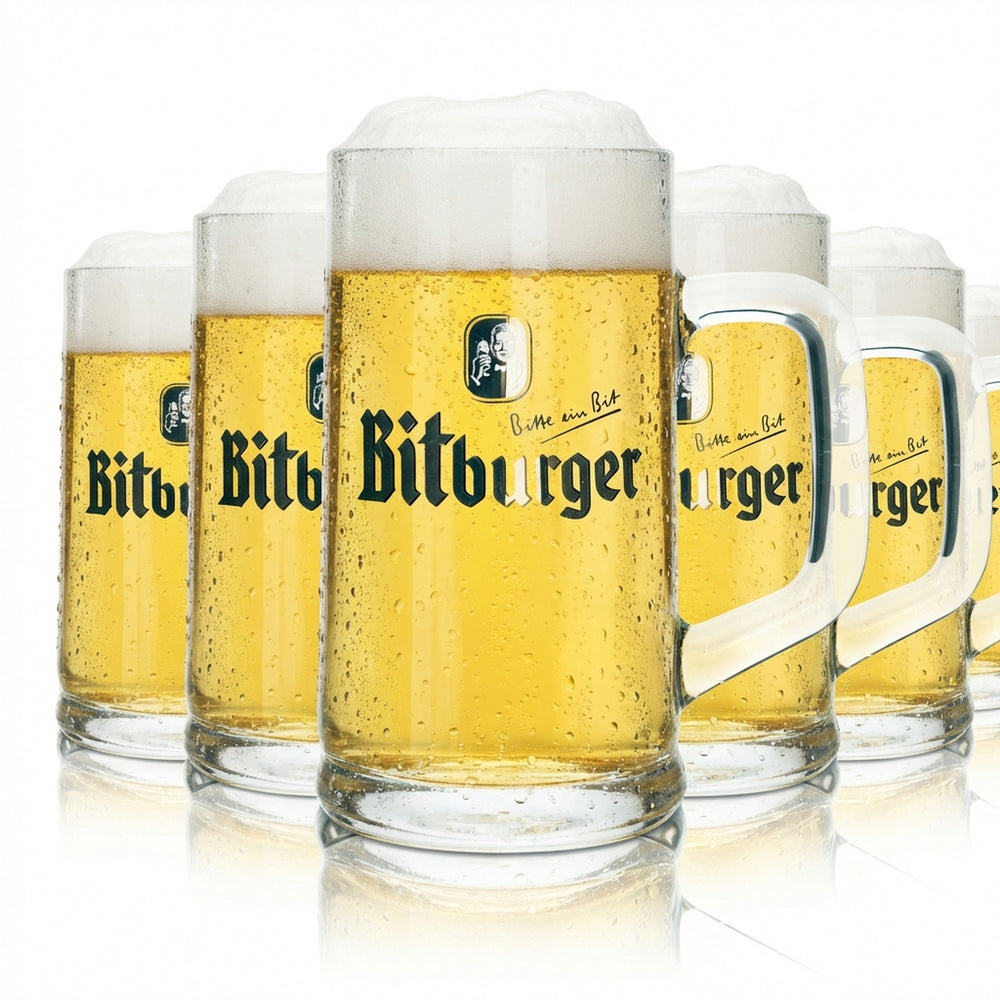 6 bicchieri Bitburger 0,5 l boccale Seidel Humpen birra Pils Henkel bicchieri da bar