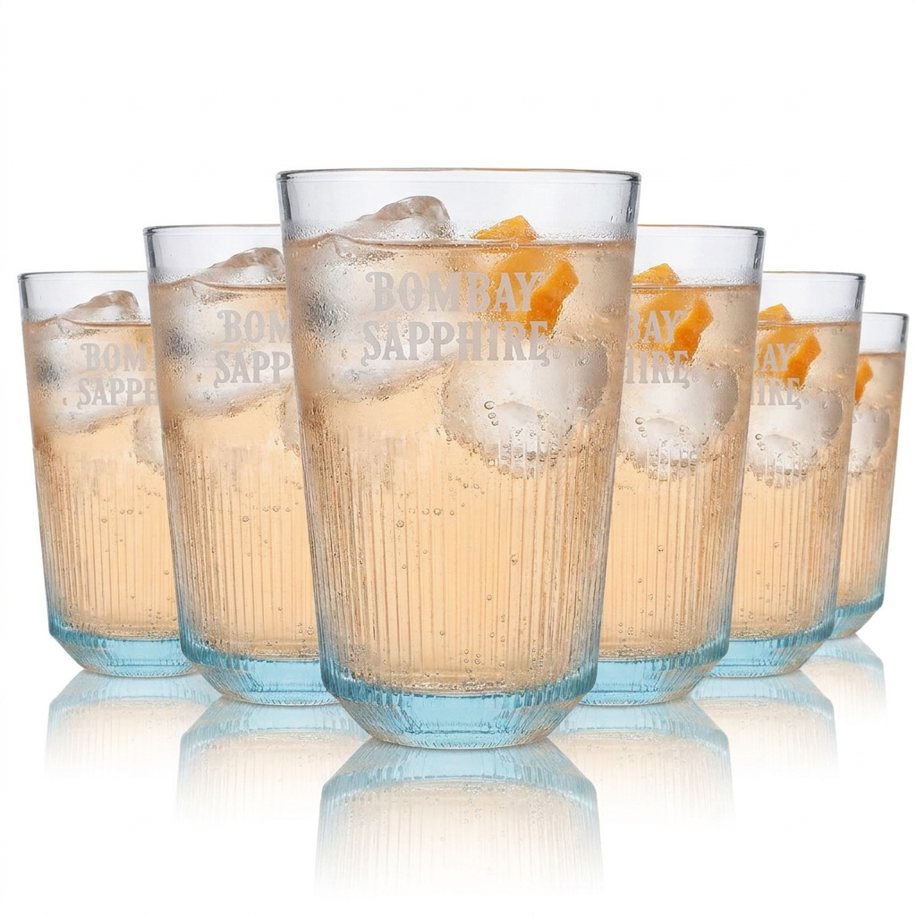6 bicchieri da gin Bombay Sapphire 0,35 l, bicchieri da cocktail con bordo rialzato, bicchieri da gin tonic, bicchieri da cocktail