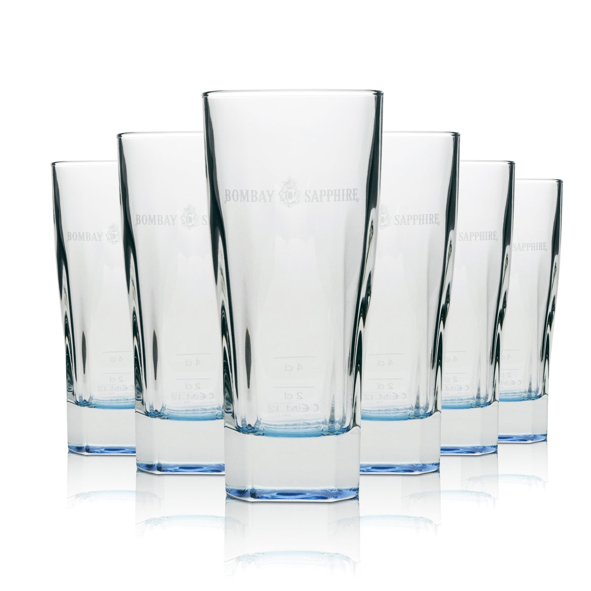 6 bicchieri da cocktail Bombay Sapphire Gin 0,3 l, fondo blu, per long drink e tonica