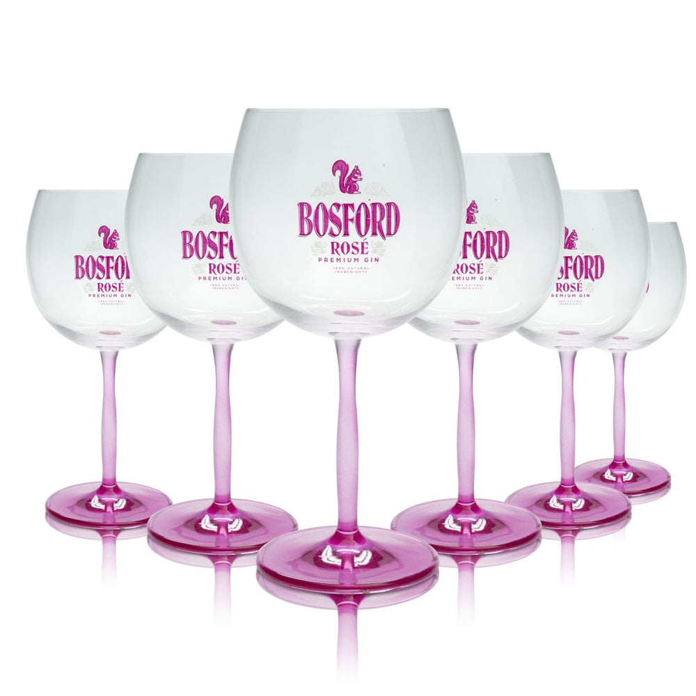 6 bicchieri Bosford in vetro da 0,52 l, forma a palloncino, rosa, set di bicchieri da gin premium, aperitivo gin tonic
