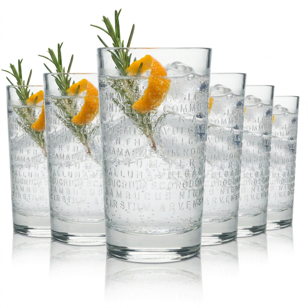 6 bicchieri Botanist da 0,36 l per gin tonic, cocktail long drink e fizz, forma sagomata, Islay, Regno Unito