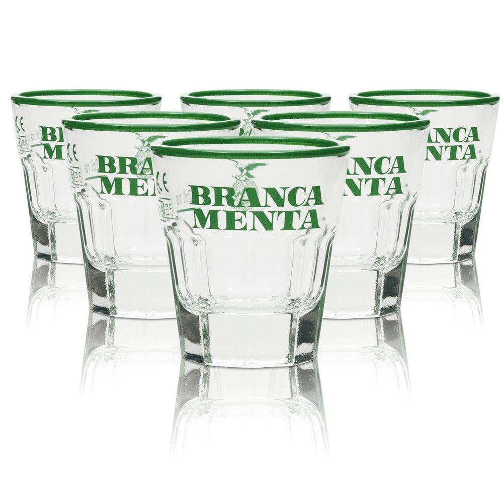6 bicchierini da shot Branca Menta 2 cl con bordo verde