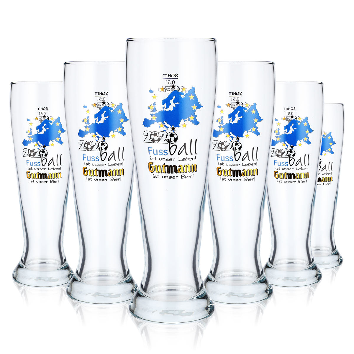 6 bicchieri da birra Gutmann Titting da 0,5 l Bicchiere da birra bianca Calcio 2020