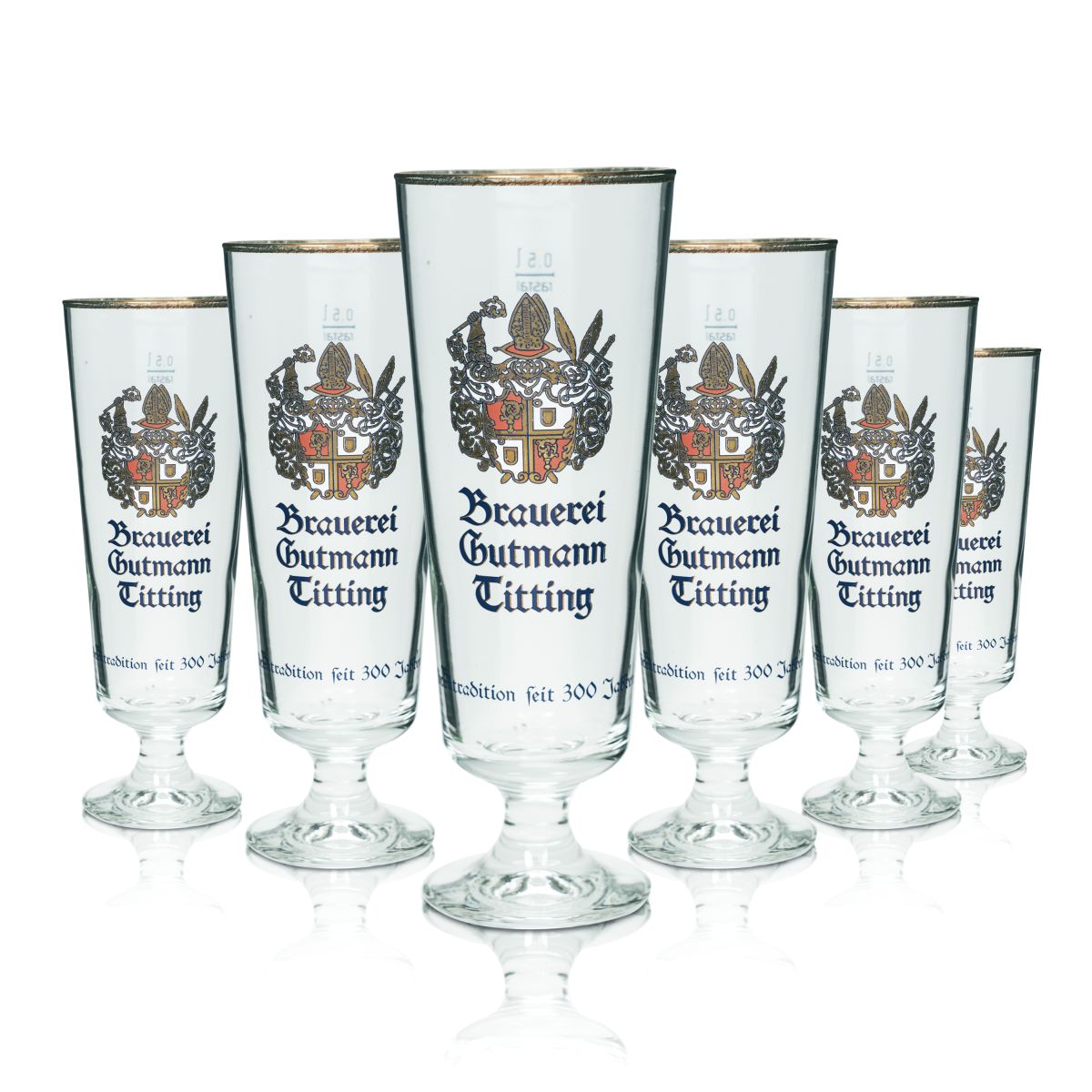 6 bicchieri da birra Brauerei Gutmann Titting 0,5 l con bordo dorato, bicchieri da collezione rari