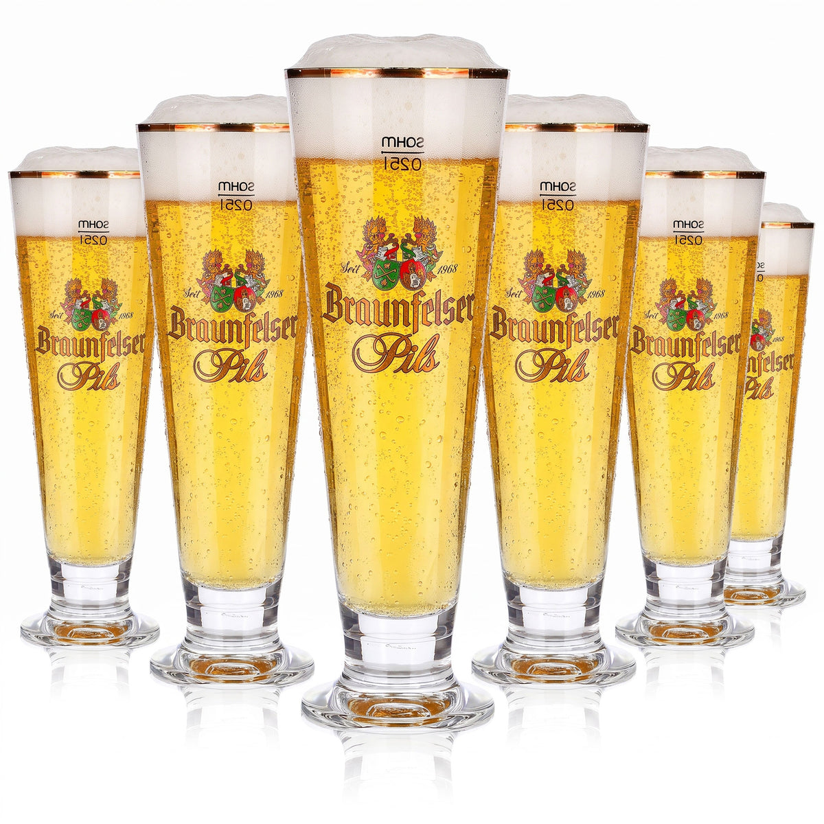 6 bicchieri da birra Braunfelser da 0,25 l, a forma di coppa con bordo dorato, modello Pils Sahm (set da 6)