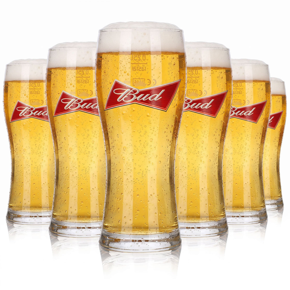 6 bicchieri da birra Budweiser da 0,25 l, modello Longdrink Willi, con logo rosso Rastal