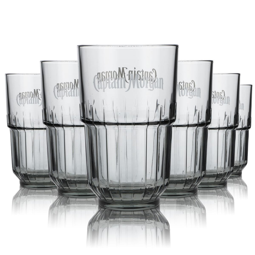 6 bicchieri Captain Morgan LinQ 0,4 l set bicchieri da long drink con taglio a rilievo e colorazione nera