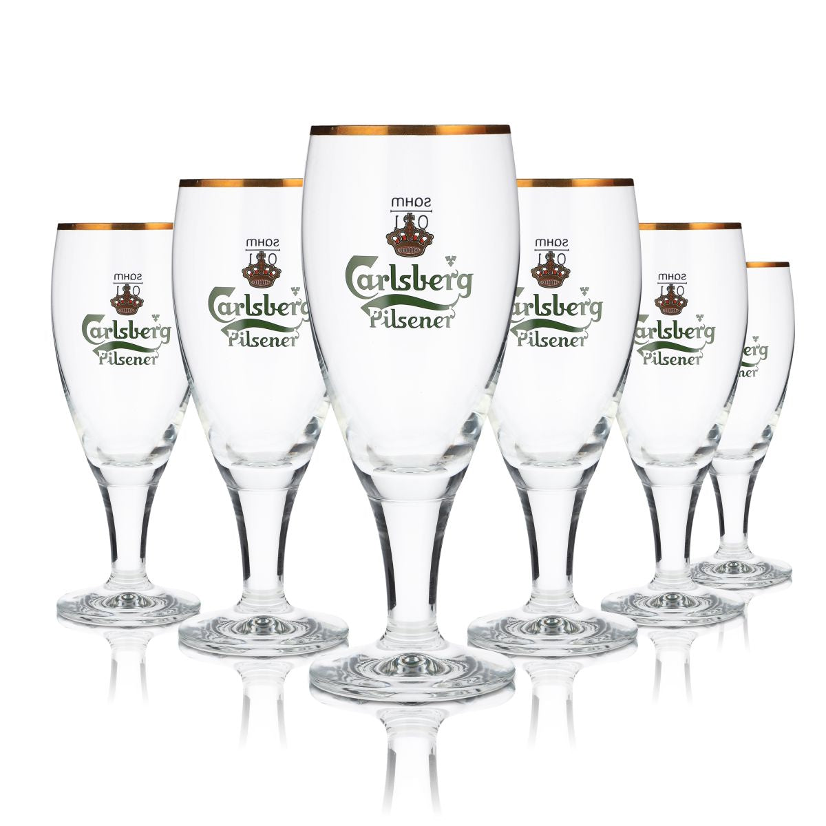 6 bicchieri Carlsberg 0,2 l a forma di coppa con bordo dorato, set di bicchieri Pilsener, birrificio Danimarca