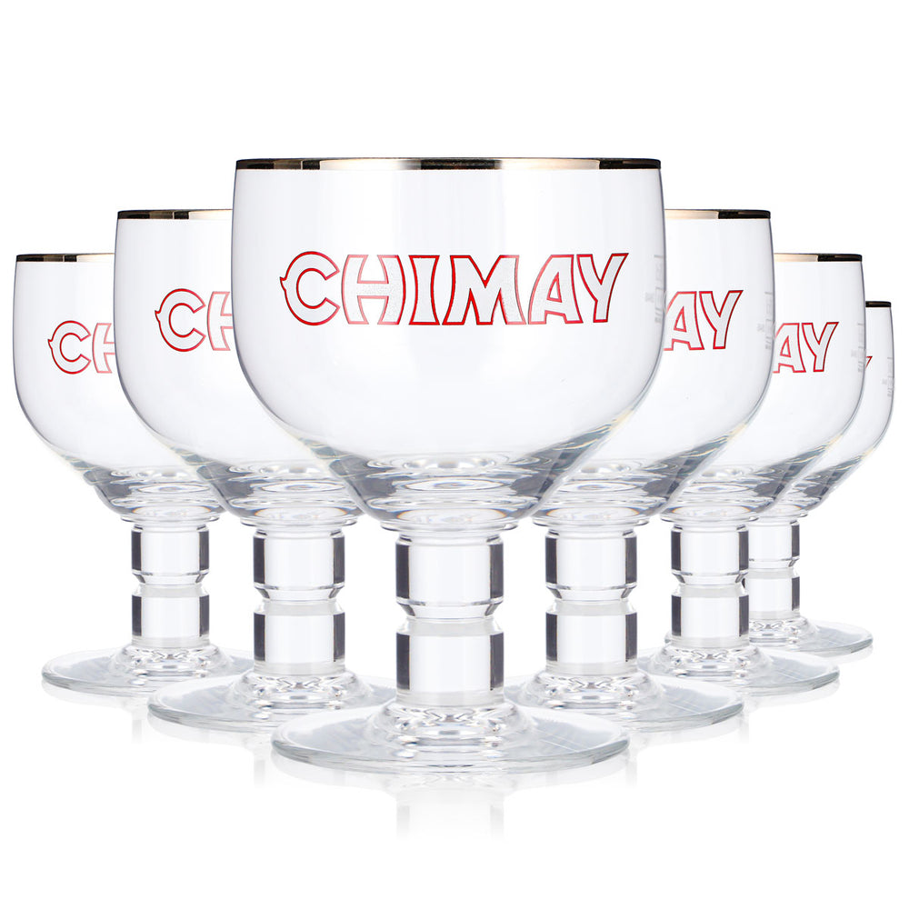 6 bicchieri da birra Chimay da 0,25 l con bordo argentato, Belgio (set da 6)