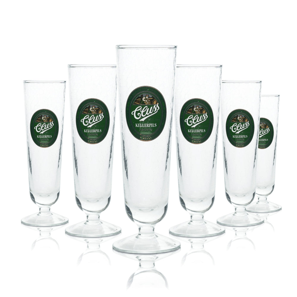 6 bicchieri da birra Cluss 0,3 l, bicchieri da birra Pils a forma di tulipano, vetro opalino, effetto ghiacciato, birrificio
